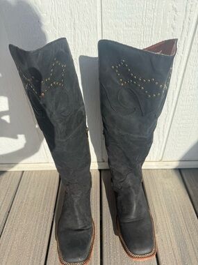 Dan Post Black Over-the-Knee Western Boots with Brown Sole